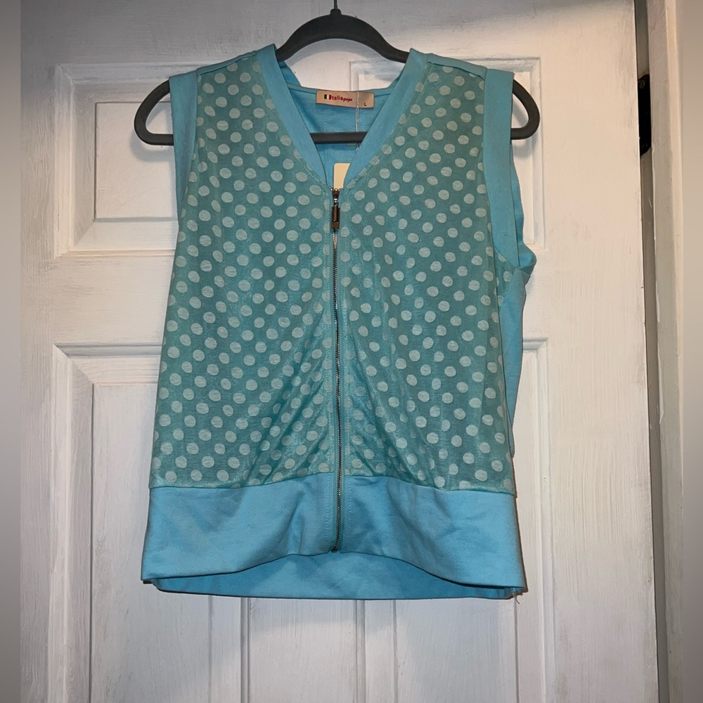 Size large blue light dot zip up top jacket vest sleeveless